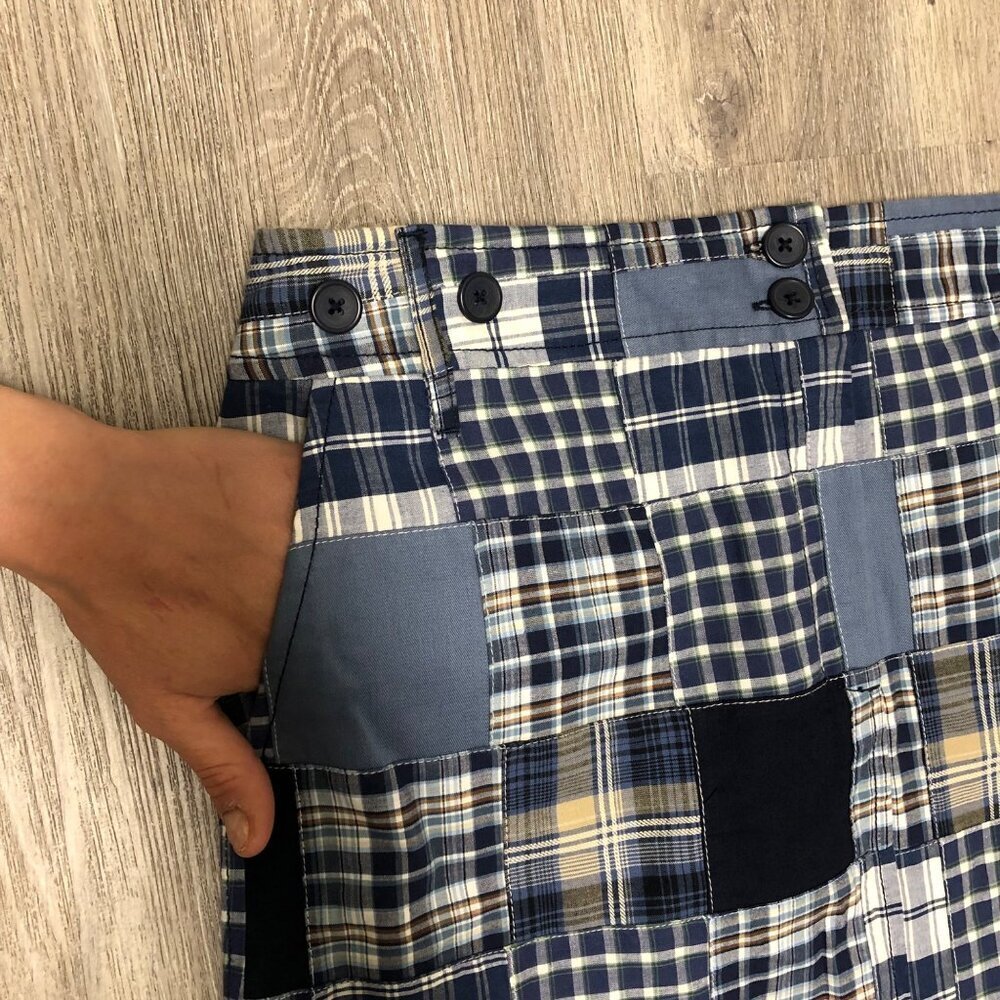 Loft Madras Plaid Skirt Women’s Size 12 Blue White Preppy Patchwork 100% Cotton - Picture 3 of 10